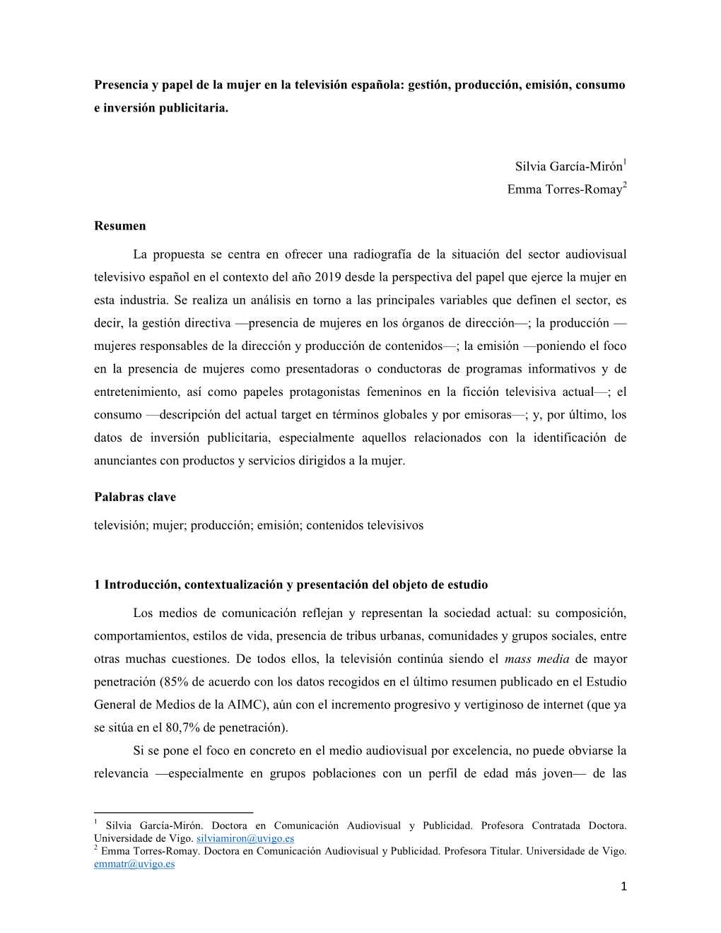 1 Presencia Y Papel De La Mujer En La Televisión Española