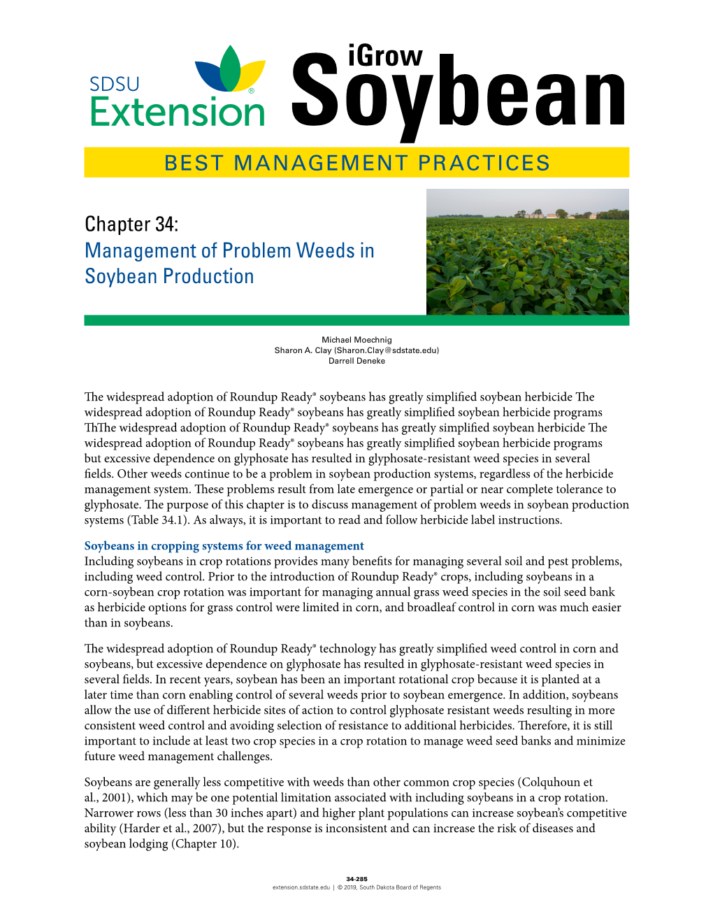 Management of Problem Weeds in Soybean Production