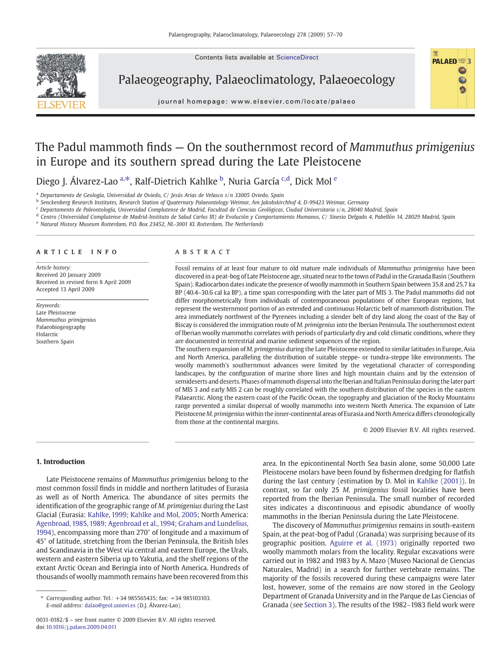 The Padul Mammoth Finds — on the Southernmost Record of Mammuthus