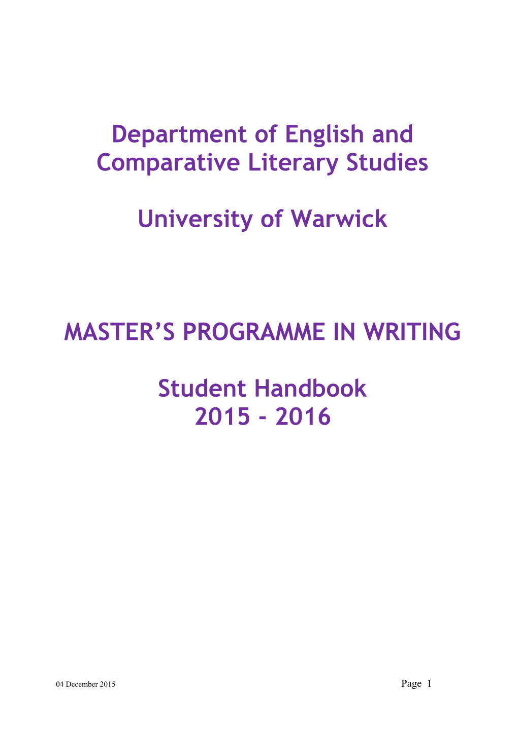 Department of English and Comparative Literary Studies s1