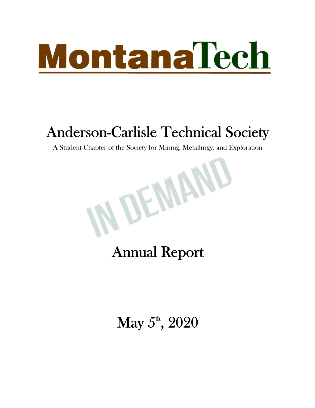 Anderson-Carlisle Technical Society Annual Report May 5Th, 2020