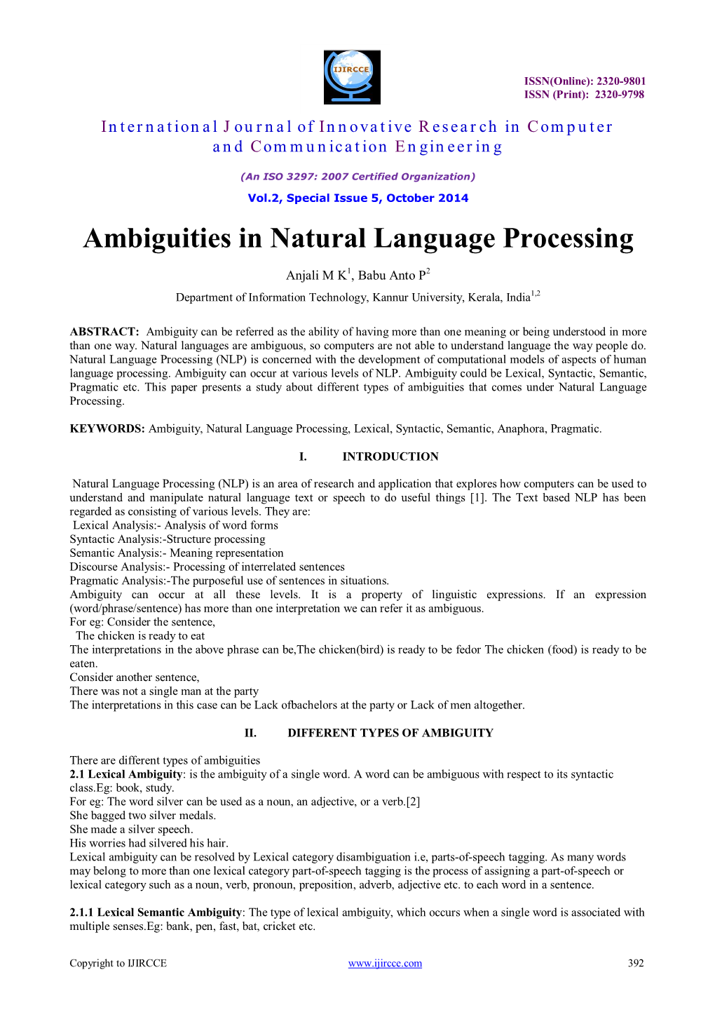 Ambiguities in Natural Language Processing