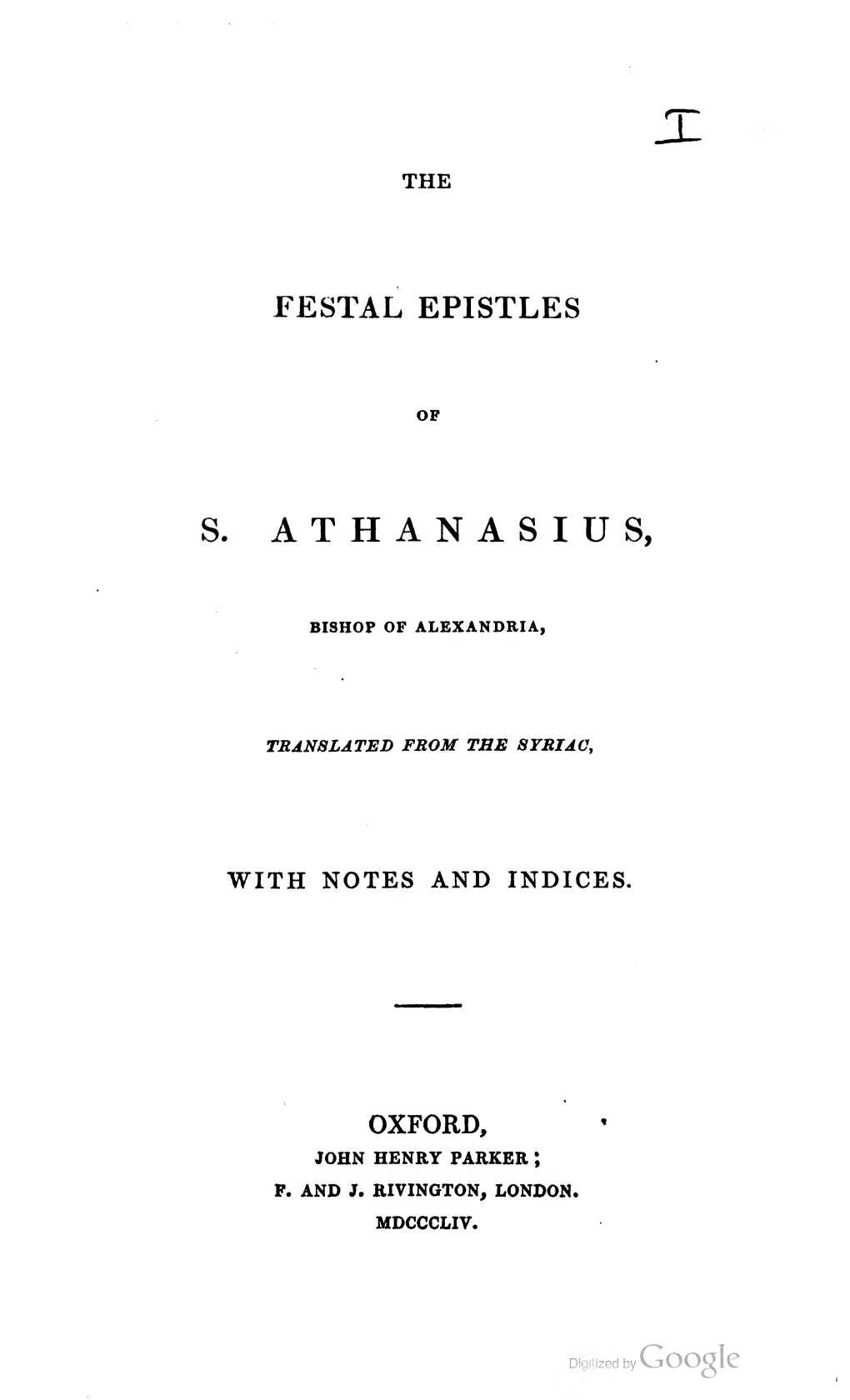 Festal Epistles of St Athanasius