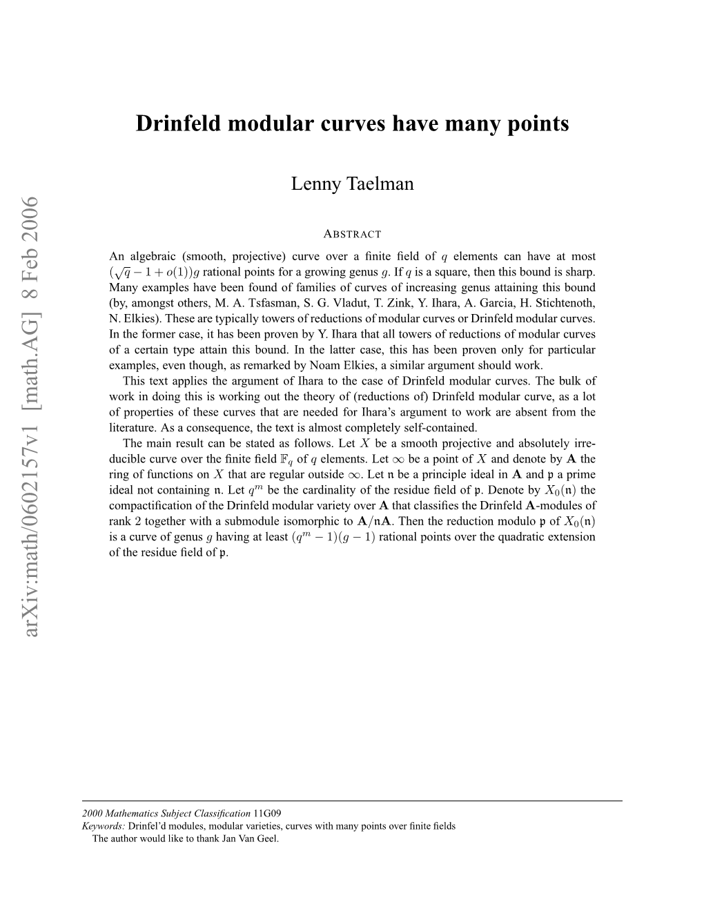 DRINFELD MODULAR CURVES HAVE MANY POINTS About Line Bundles and Invertible Sheaves