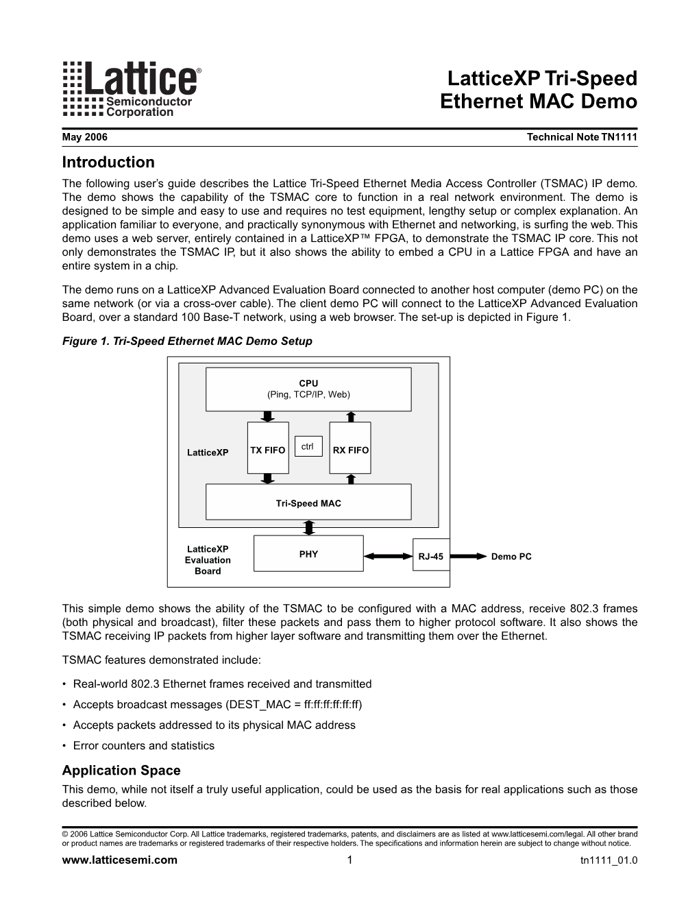 Latticexp Tri-Speed Ethernet MAC Demo Technical Note