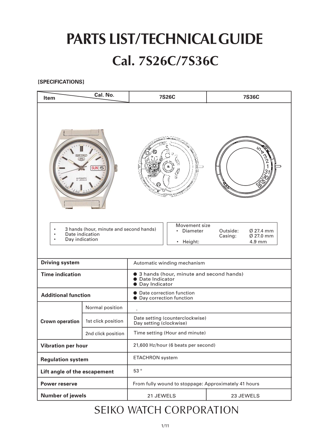 PARTS LIST/ TECHNICAL GUIDE Cal