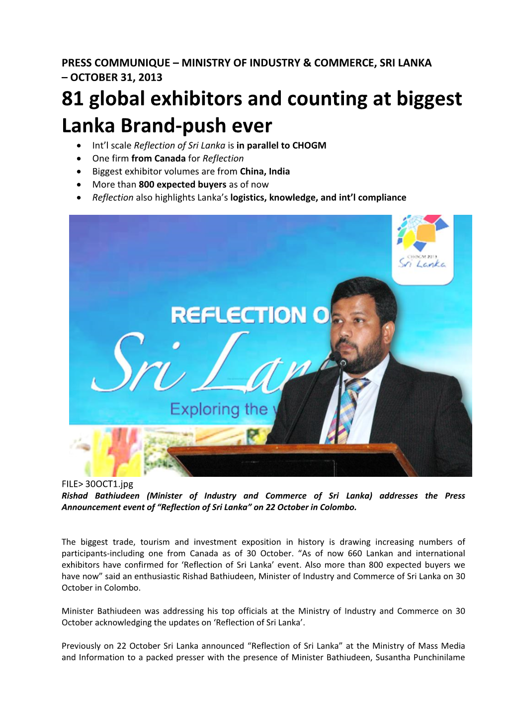 81 Global Exhibitors and Counting at Biggest Lanka Brand-Push Ever