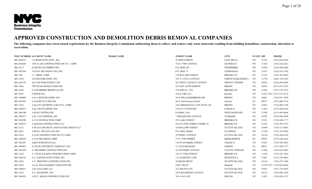 Approved Construction and Demolition Debris Removal