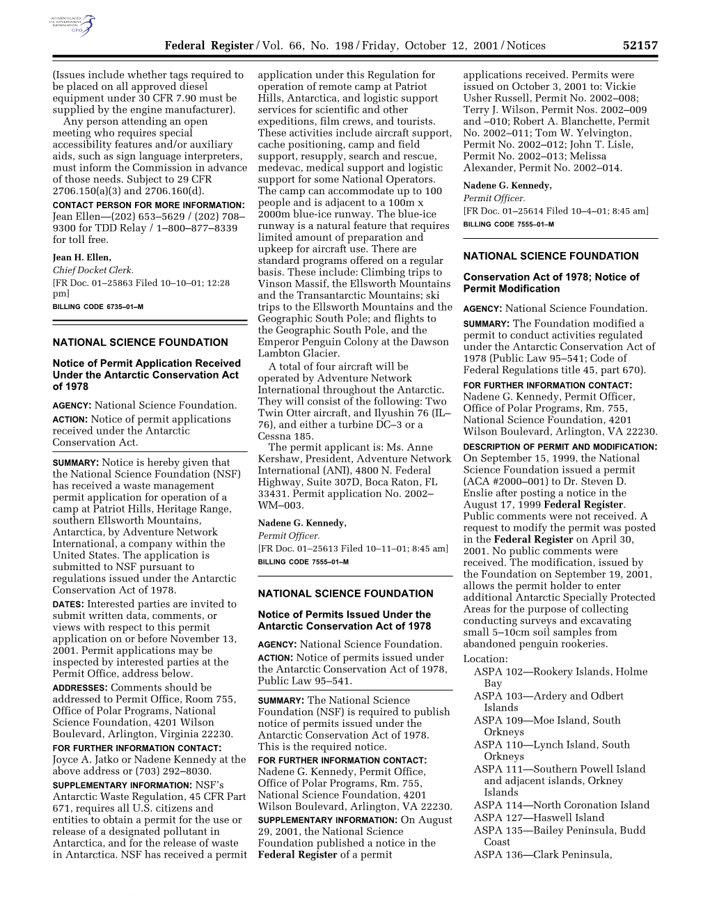 Federal Register/Vol. 66, No. 198/Friday, October 12, 2001/Notices