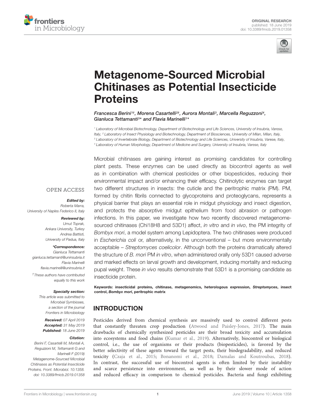 Metagenome-Sourced Microbial Chitinases As Potential Insecticide Proteins