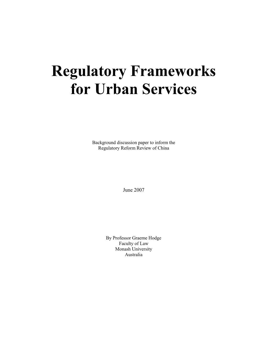 Regulatory Frameworks for Urban Services