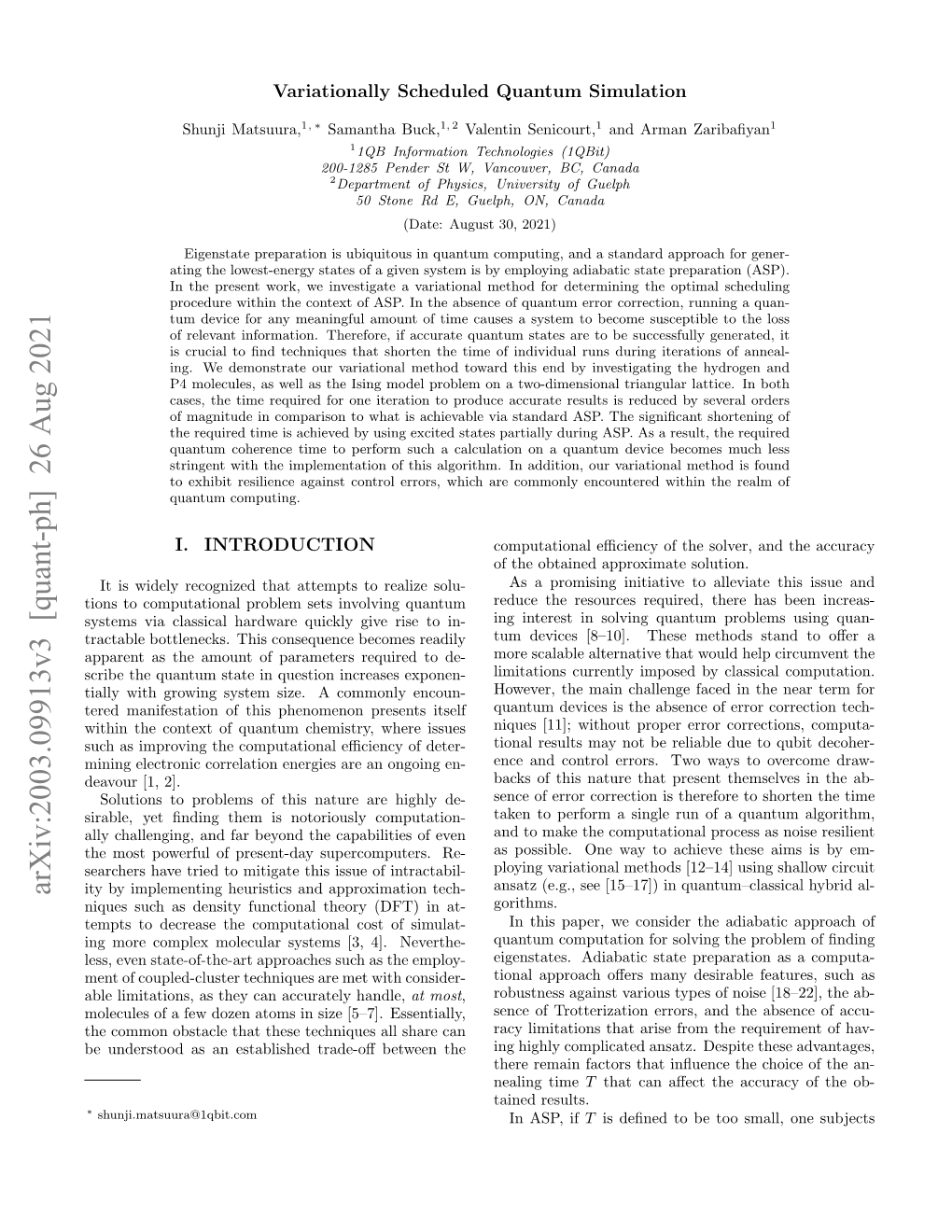 Arxiv:2003.09913V2 [Quant-Ph] 27 Apr 2021