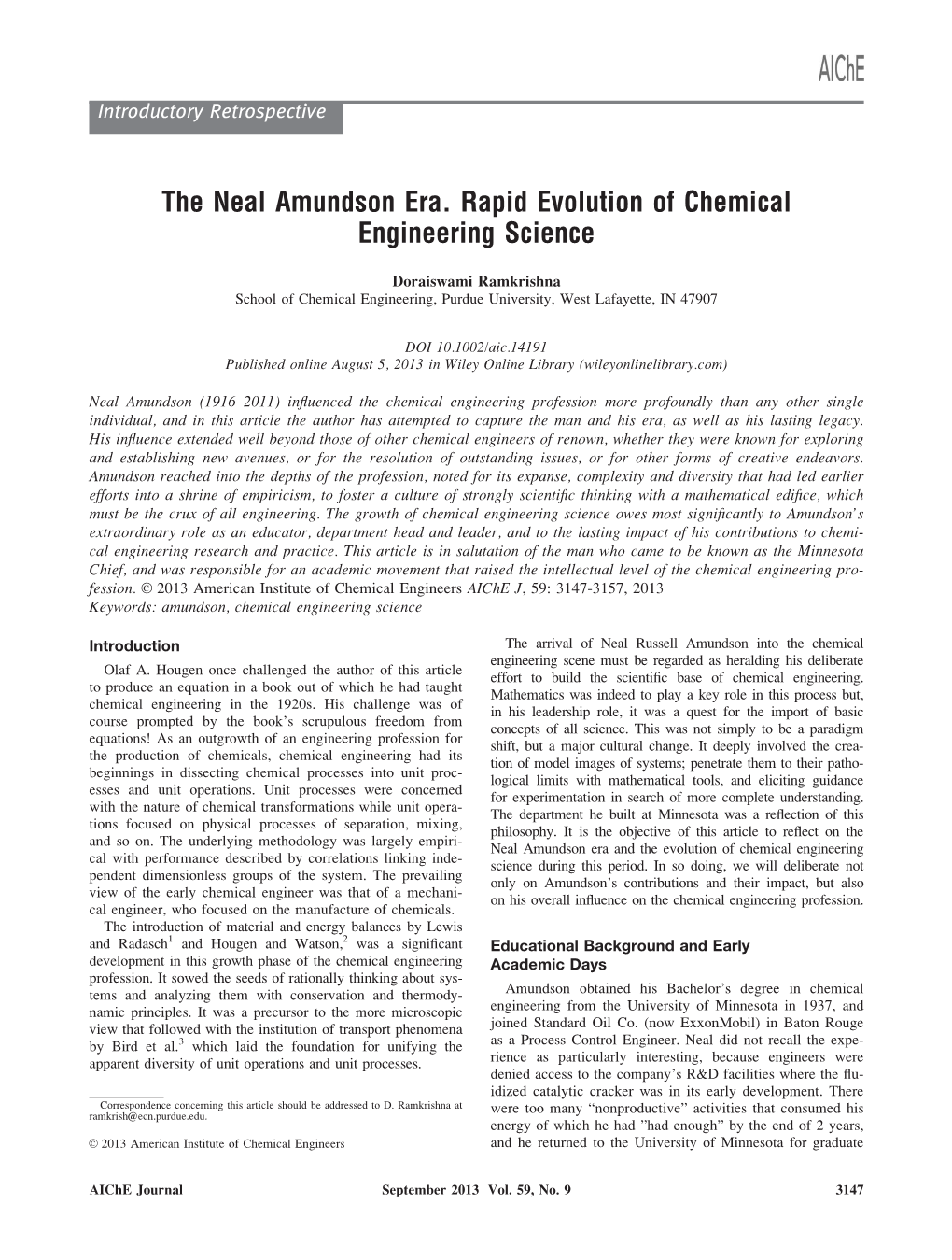 The Neal Amundson Era. Rapid Evolution of Chemical Engineering Science