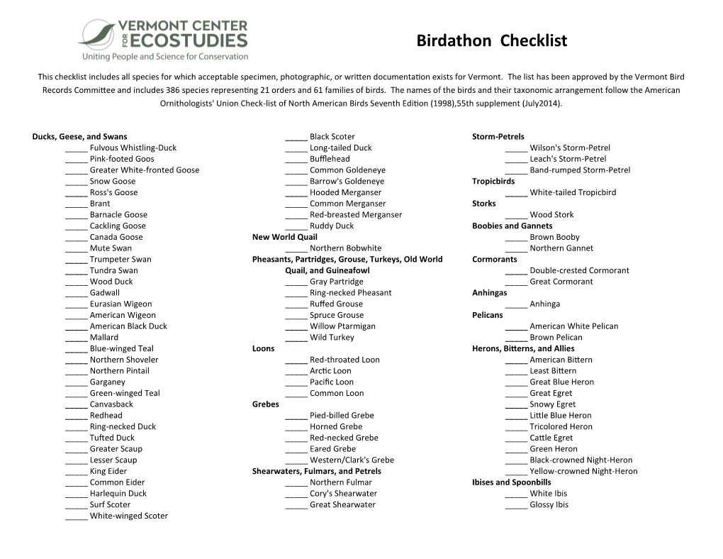 Birdathon Checklist