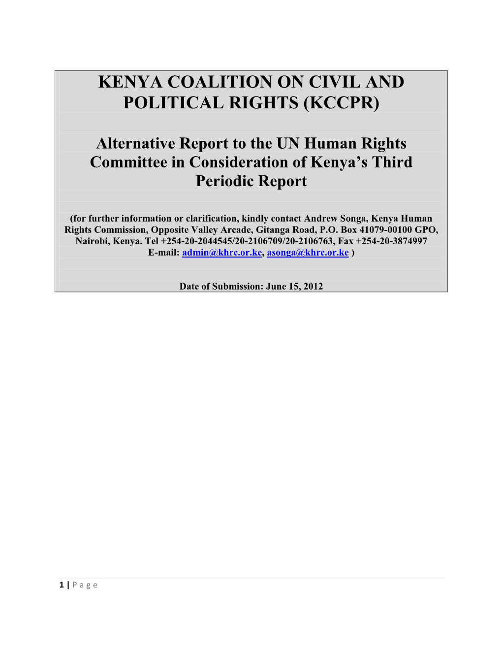 Kenya Coalition on Civil and Political Rights (Kccpr)