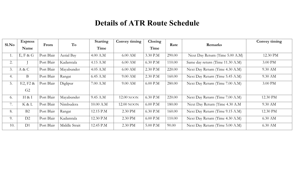 Schedule/Fare ATR