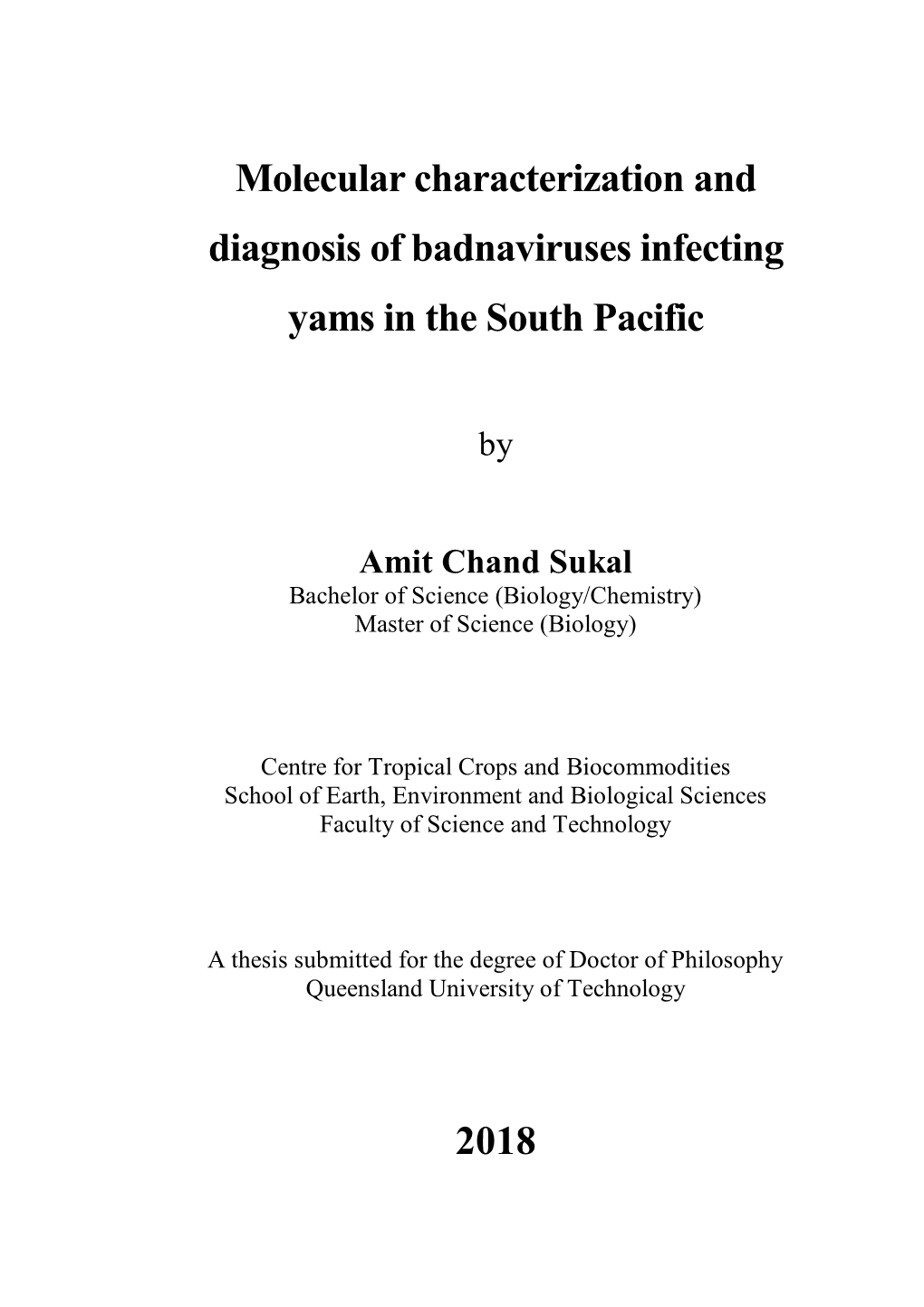 Molecular Characterization and Diagnosis of Badnaviruses Infecting Yams in the South Pacific