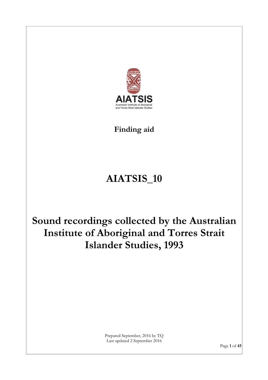 AIATSIS 10 Sound Recordings Collected by the Australian Institute