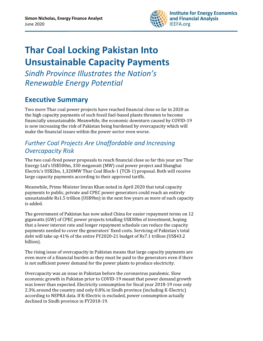 Thar Coal Locking Pakistan Into Unsustainable Capacity Payments Sindh Province Illustrates the Nation’S Renewable Energy Potential