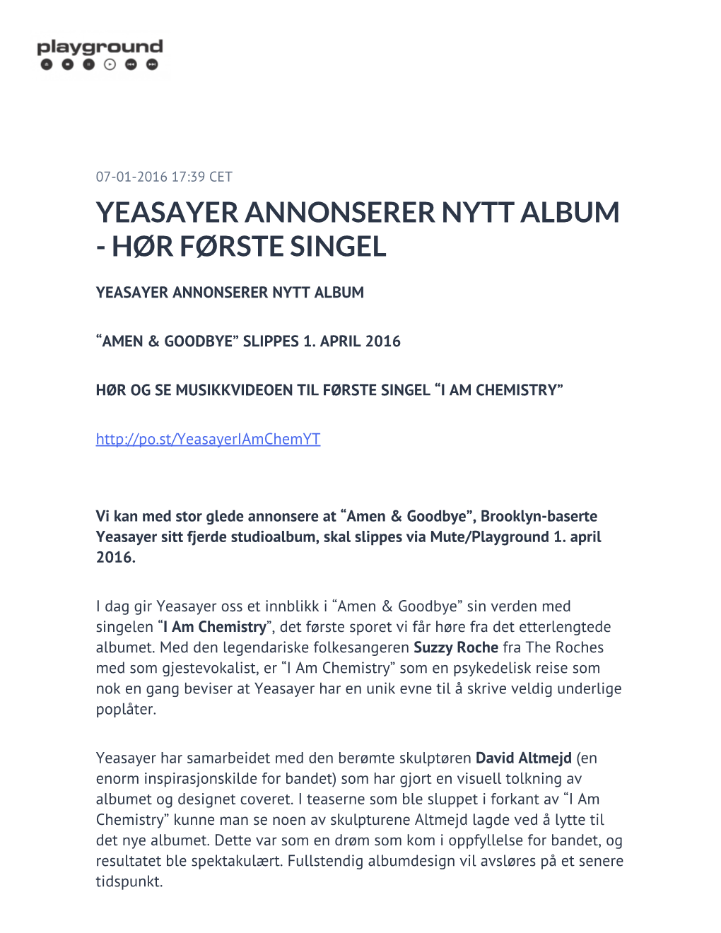 Yeasayer Annonserer Nytt Album - Hør Første Singel