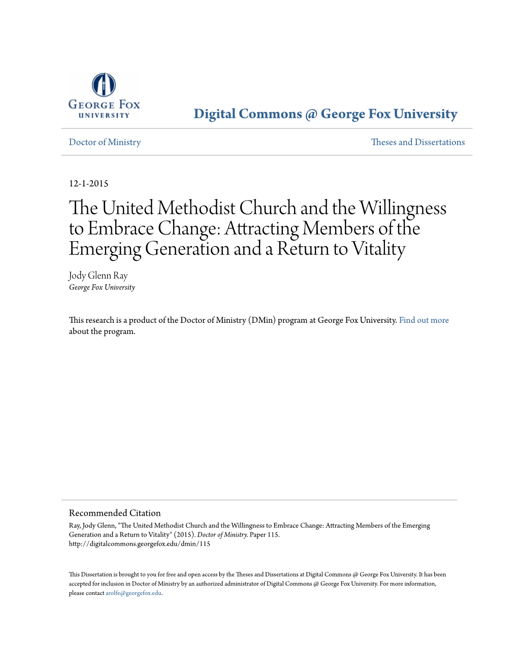 The United Methodist Church and the Willingness to Embrace Change: Attracting