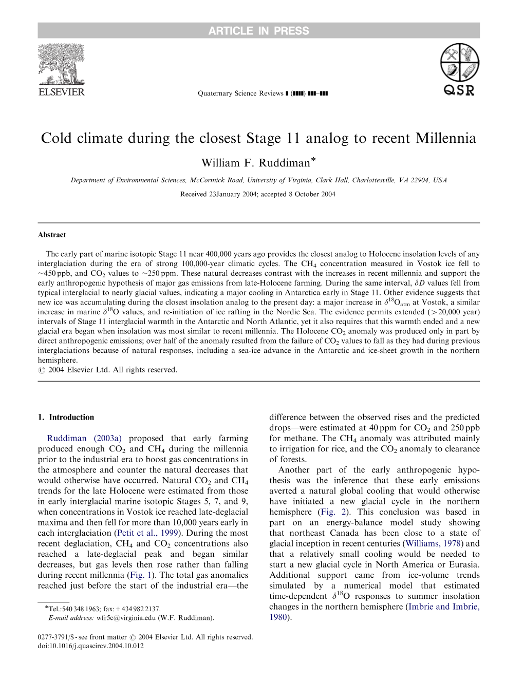 Cold Climate During the Closest Stage 11 Analog to Recent Millennia