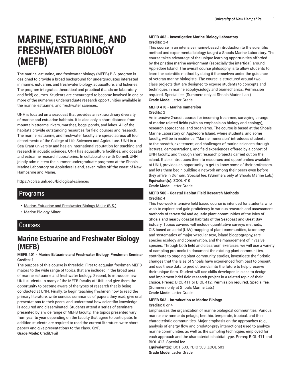 Marine, Estuarine, and Freshwater Biology (MEFB) B.S