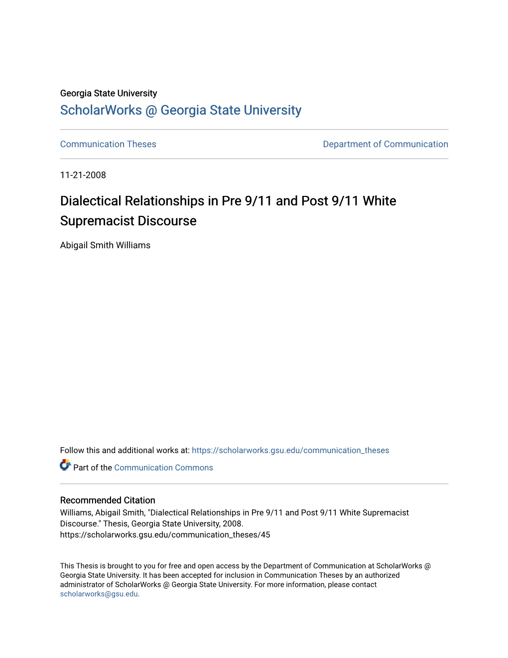 Dialectical Relationships in Pre 9/11 and Post 9/11 White Supremacist Discourse