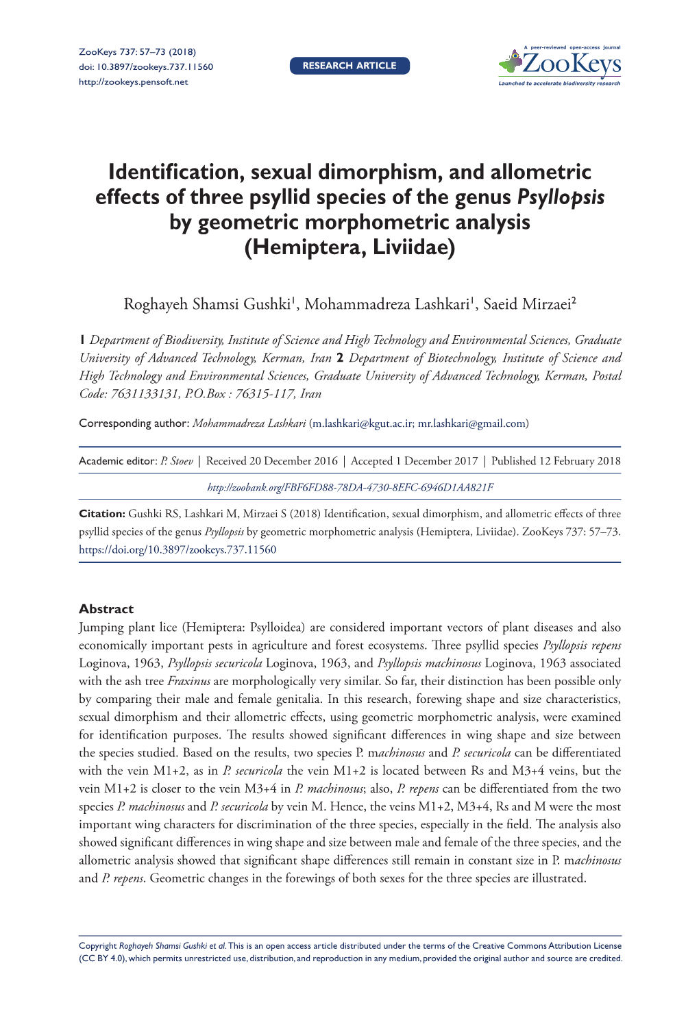 Identification, Sexual Dimorphism, and Allometric Effects of Three Psyllid Species of the Genus Psyllopsis by Geometric Morphometric Analysis (Hemiptera, Liviidae)