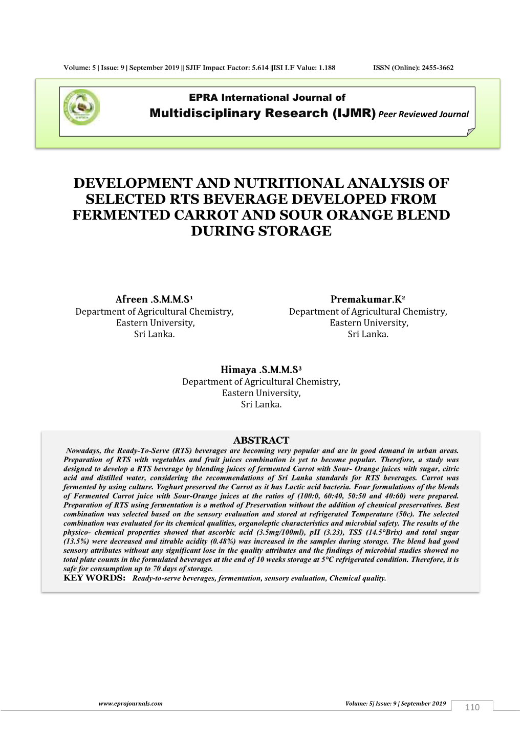 Development and Nutritional Analysis of Selected Rts Beverage Developed from Fermented Carrot and Sour Orange Blend During Storage