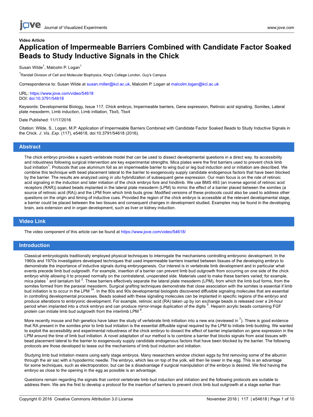 Application of Impermeable Barriers Combined with Candidate Factor Soaked Beads to Study Inductive Signals in the Chick