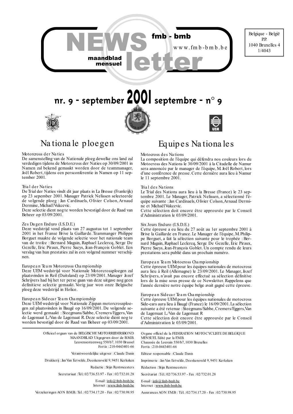 Nr. 9 - September 2001 Septembre - N° 9