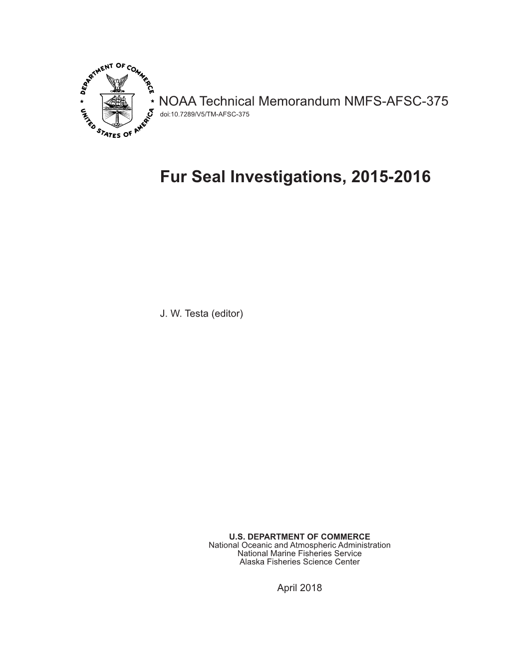 Fur Seal Investigations, 2015-2016