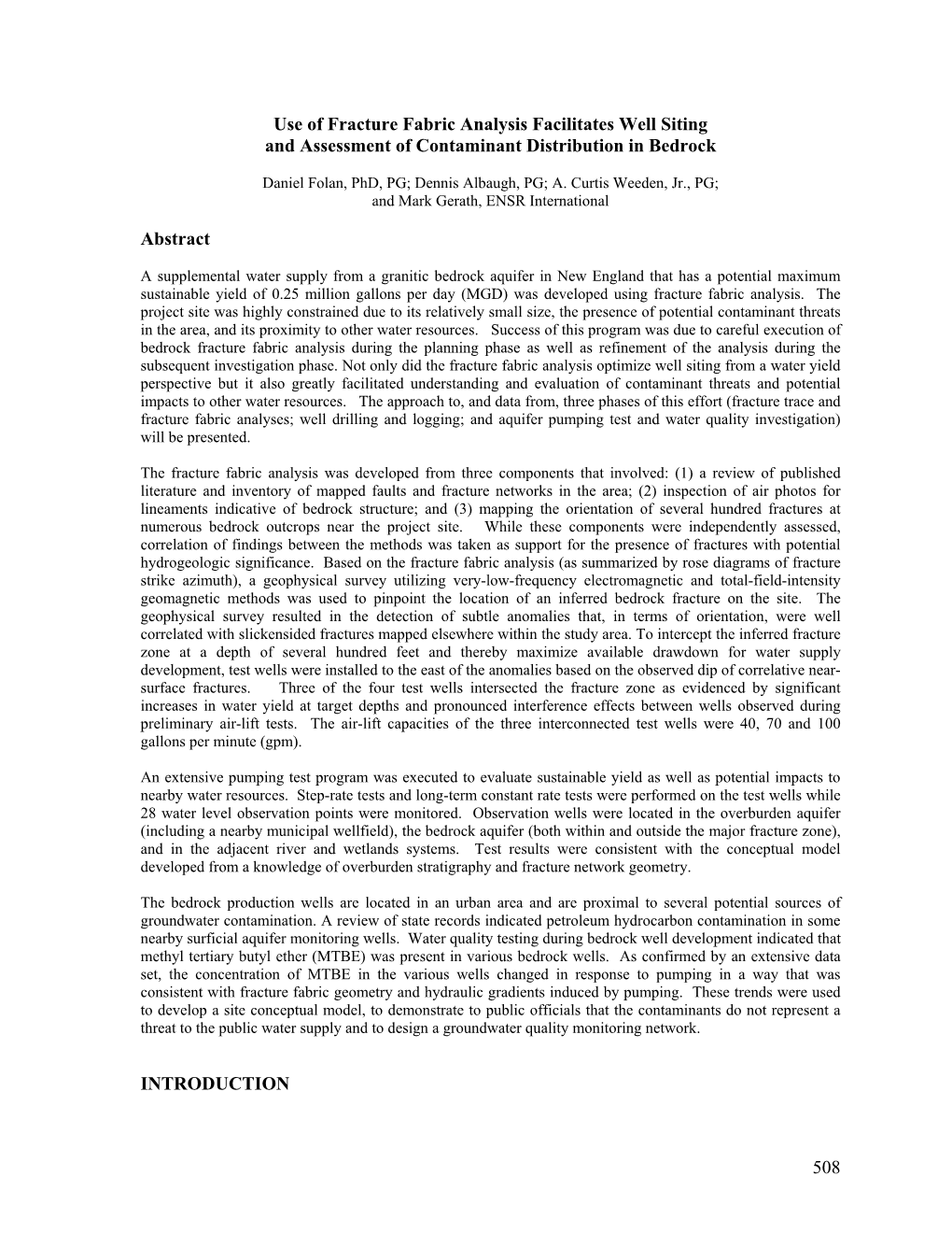 Use of Fracture Fabric Analysis Facilitates Well Siting and Assessment of Contaminant Distribution in Bedrock