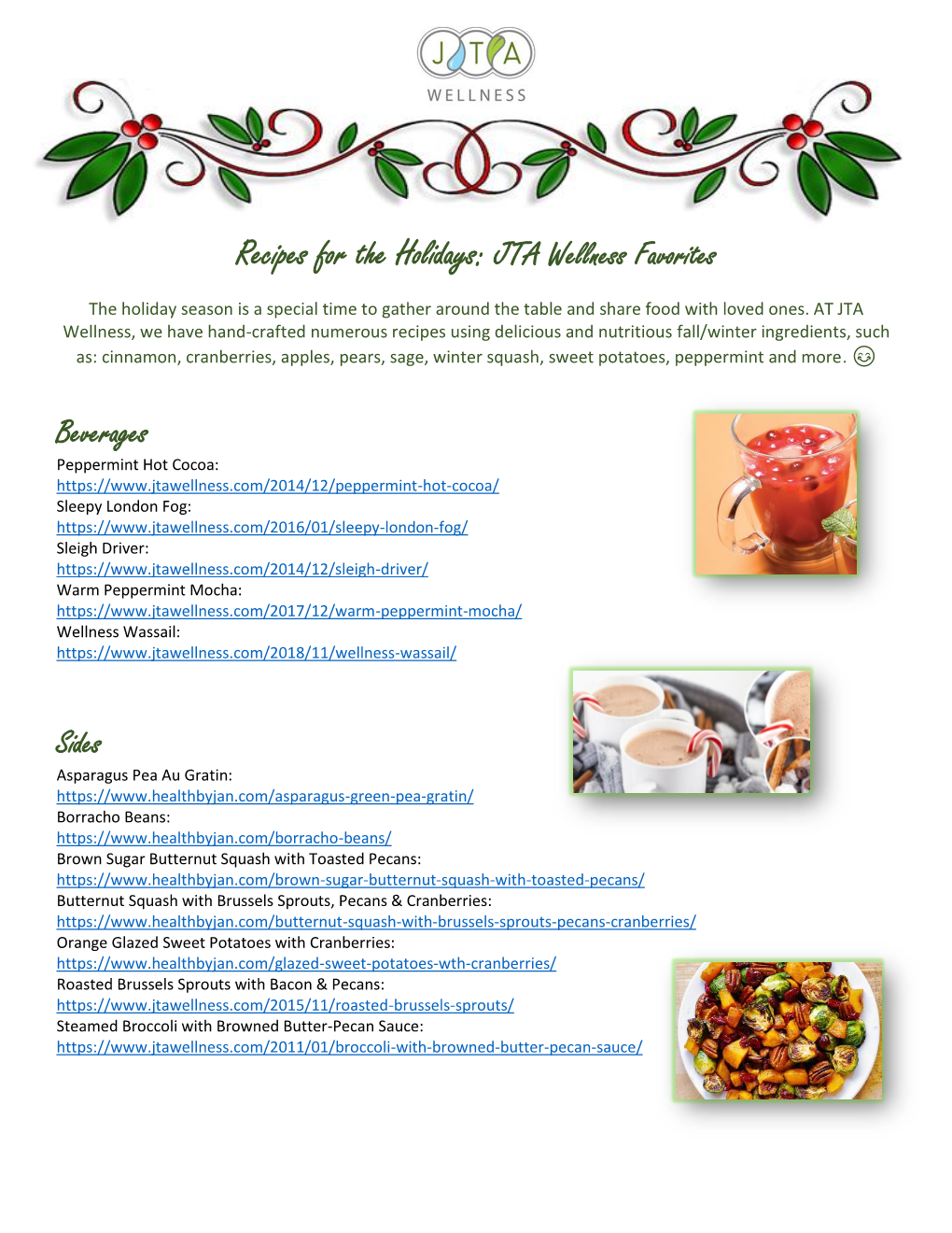 Recipes for the Holidays: JTA Wellness Favorites