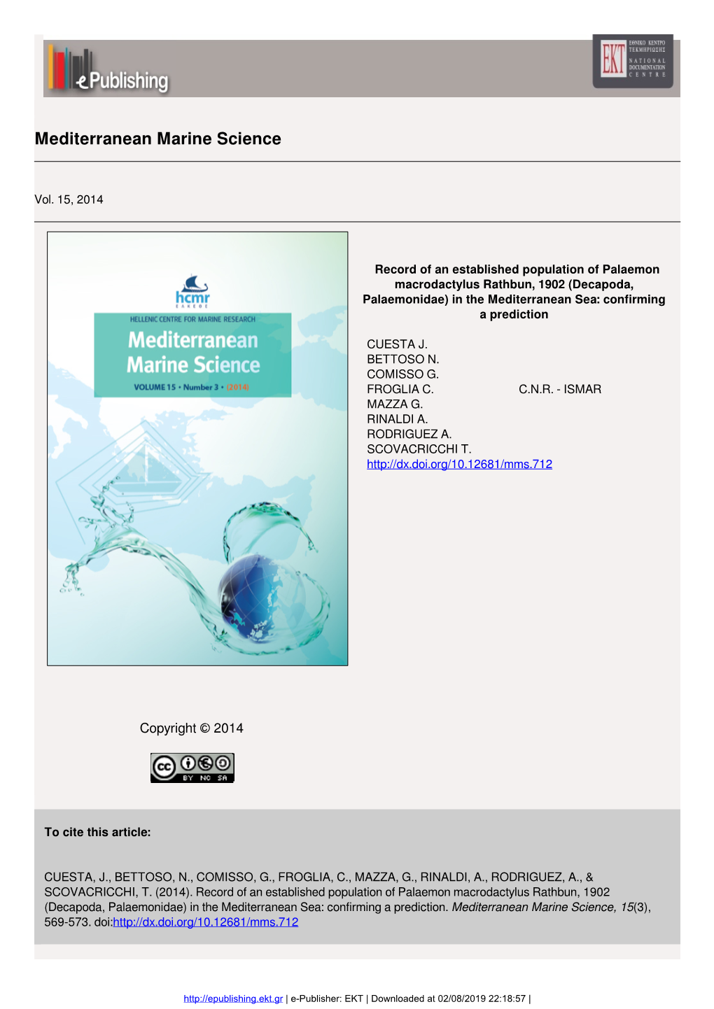 Record of an Established Population of Palaemon Macrodactylus Rathbun, 1902 (Decapoda, Palaemonidae) in the Mediterranean Sea: Confirming a Prediction