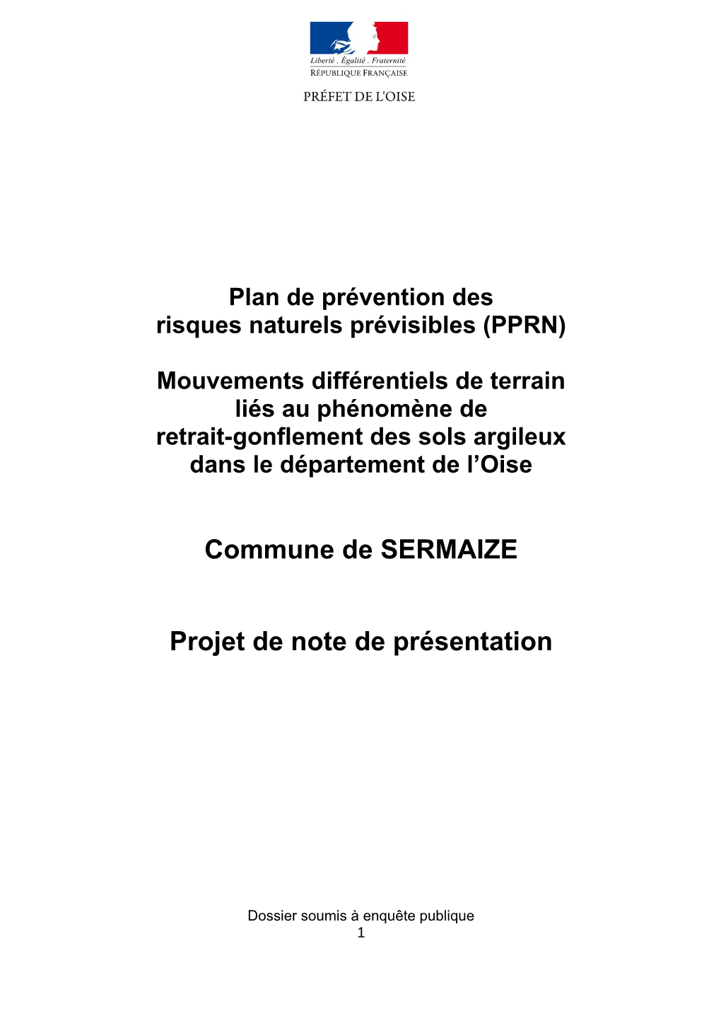 Commune De SERMAIZE Projet De Note De Présentation