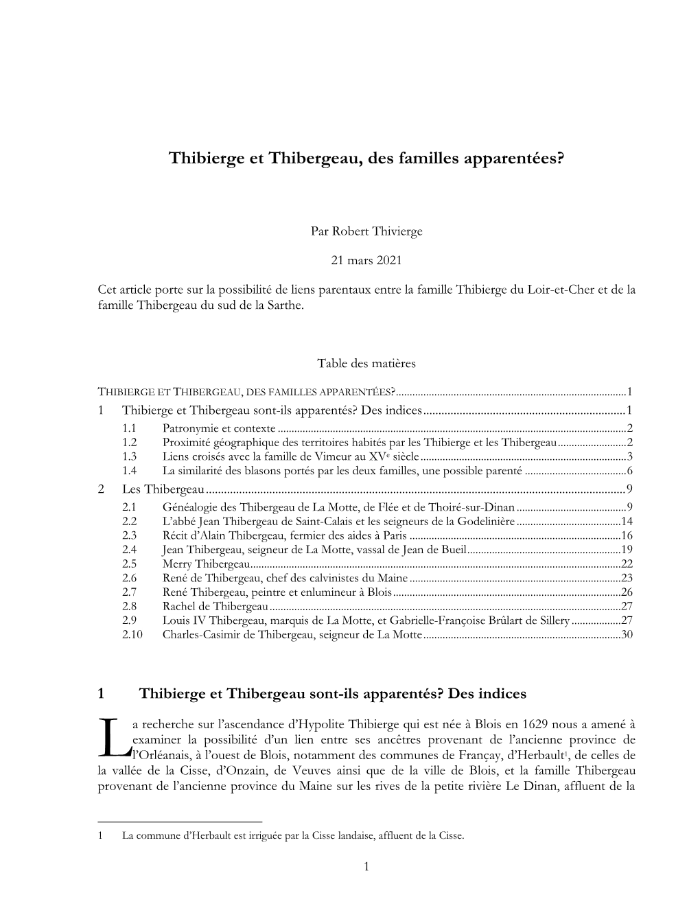 Thibierge Et Thibergeau, Des Familles Apparentées?