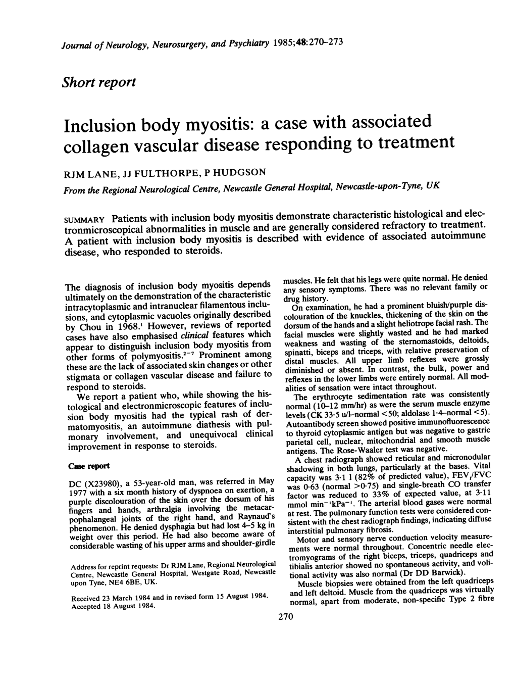 Inclusion Body Myositis: a Case with Associated Collagen Vascular Disease Responding to Treatment