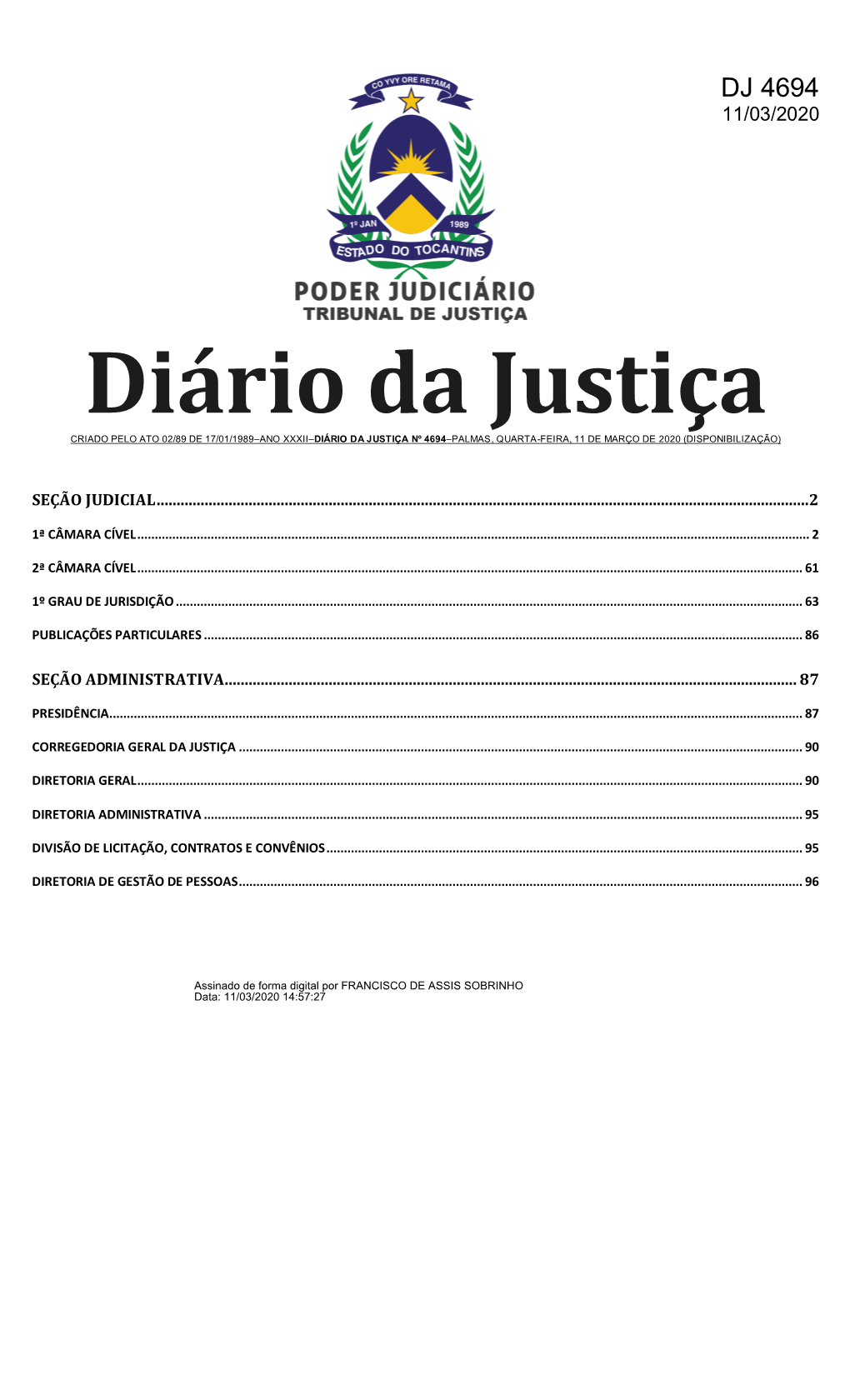 Palmas, Quarta-Feira, 11 De Março De 2020 (Disponibilização)