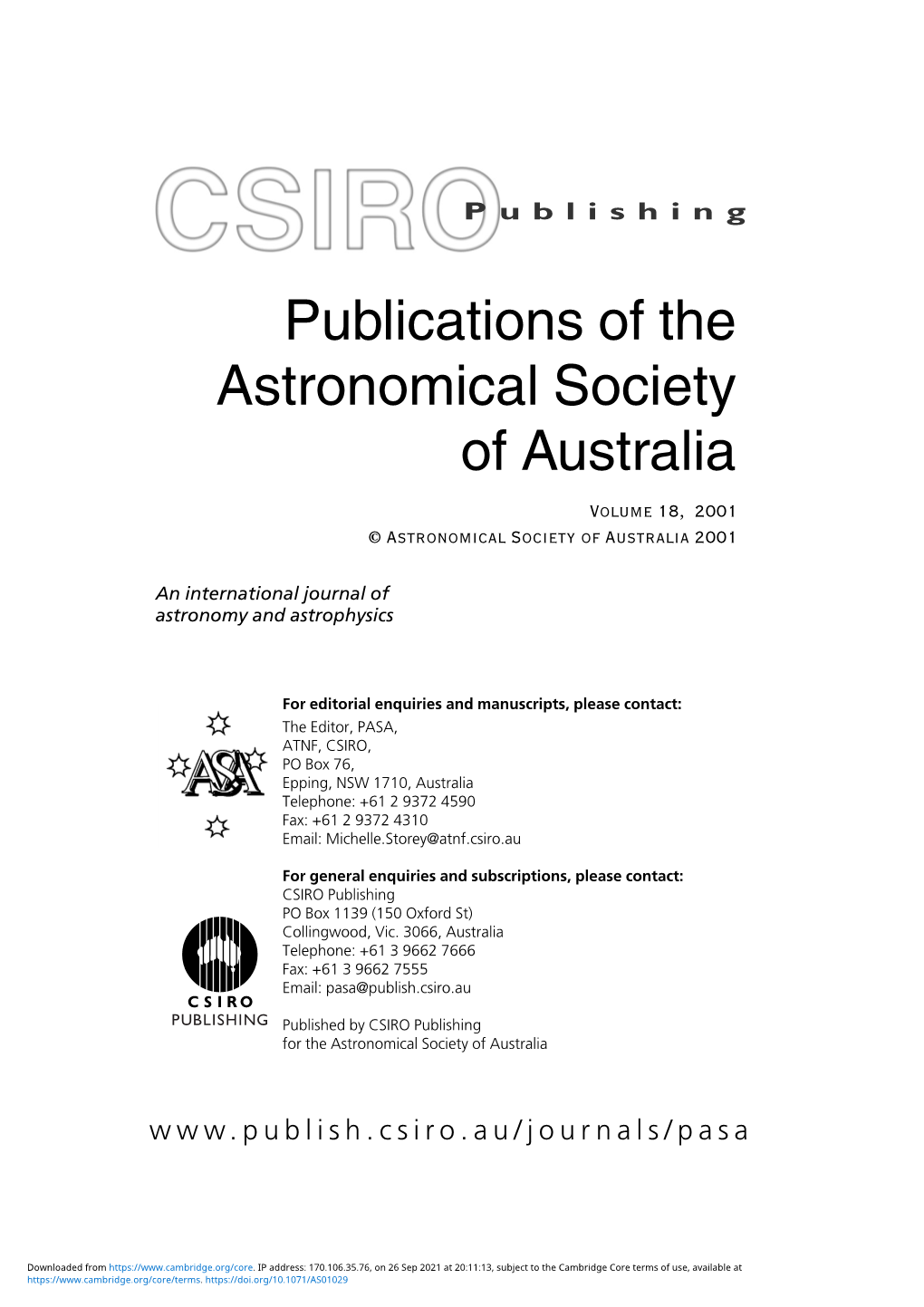 Publications of the Astronomical Society of Australia Volume 18, 2001 © Astronomical Society of Australia 2001