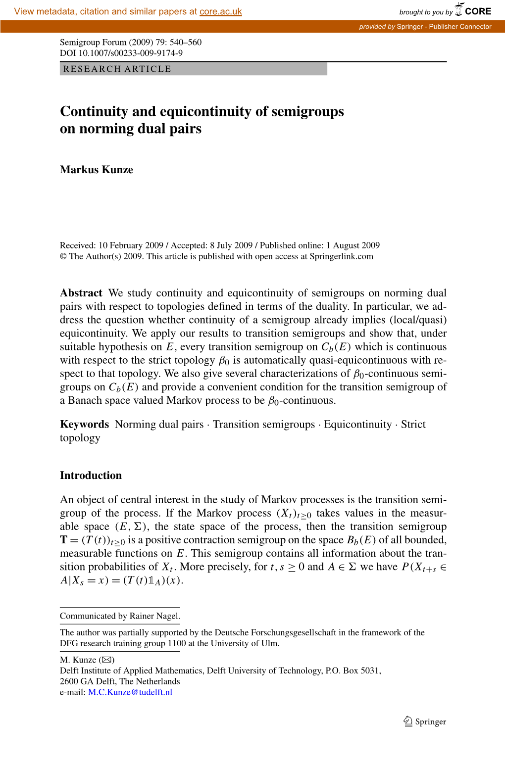 Continuity and Equicontinuity of Semigroups on Norming Dual Pairs