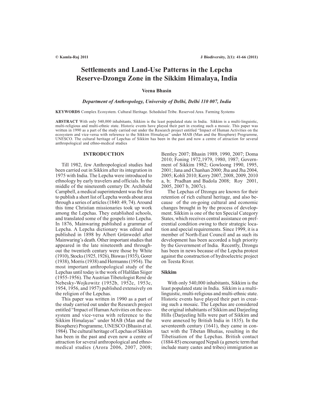 Settlements and Land-Use Patterns in the Lepcha Reserve-Dzongu Zone in the Sikkim Himalaya, India