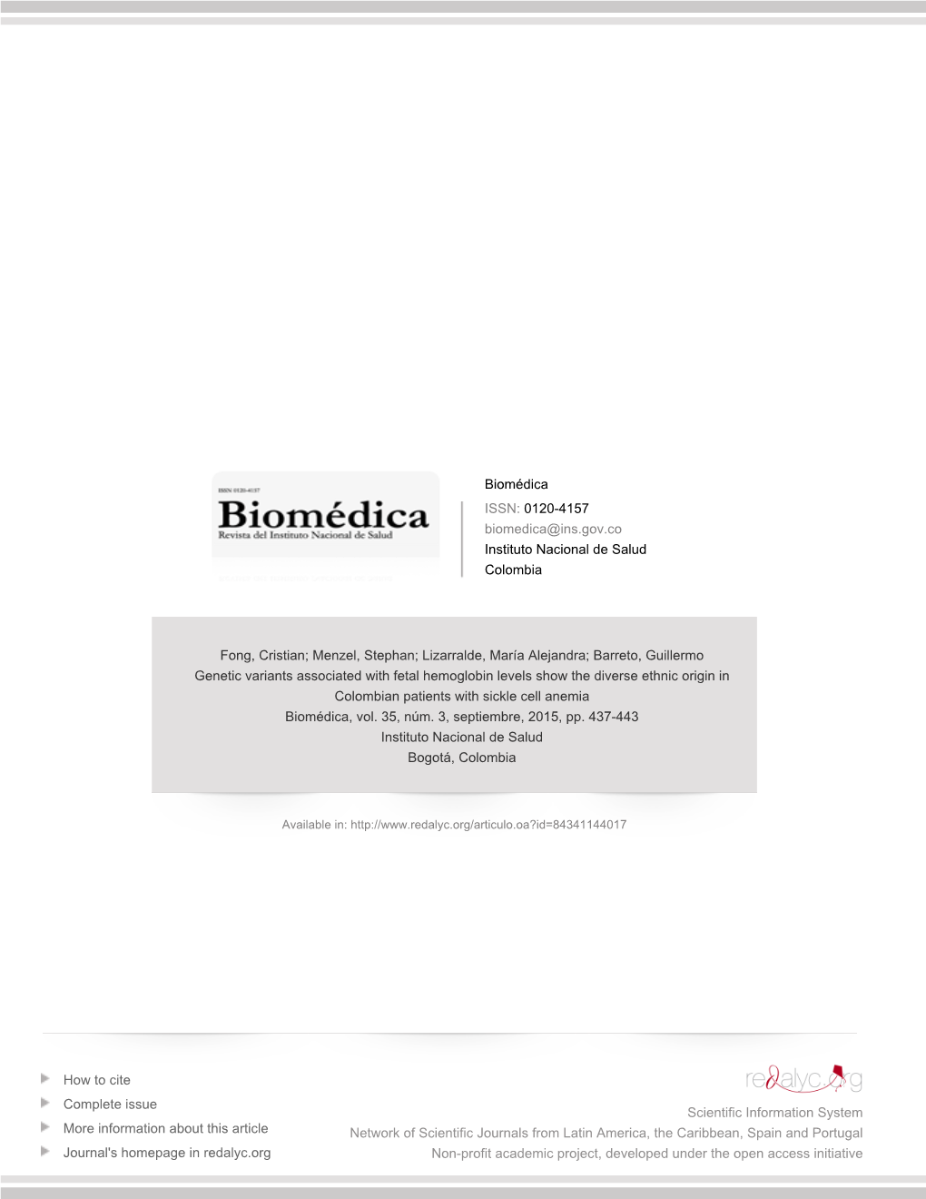 Redalyc.Genetic Variants Associated with Fetal Hemoglobin Levels Show