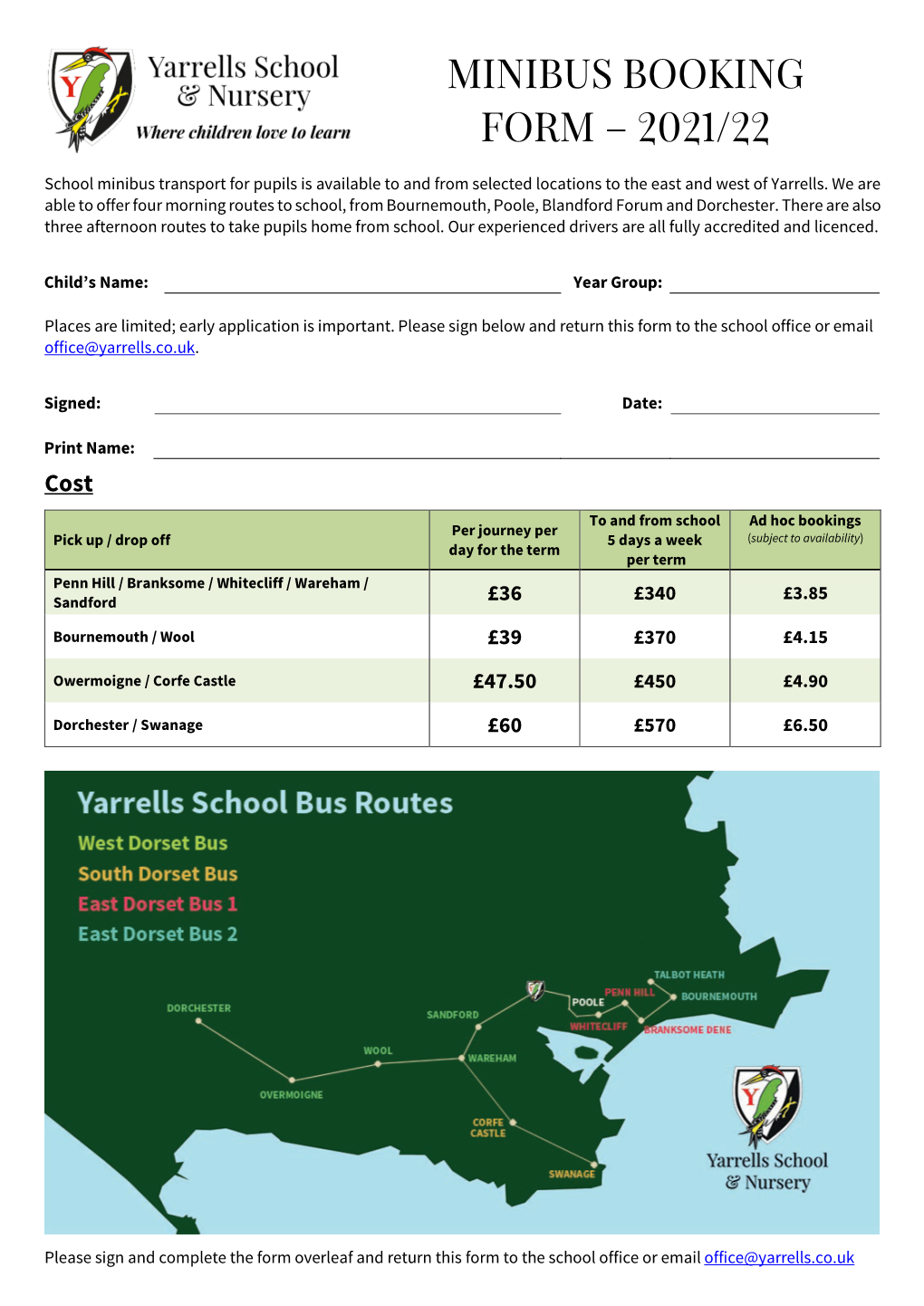 Minibus Booking Form – 2021/22