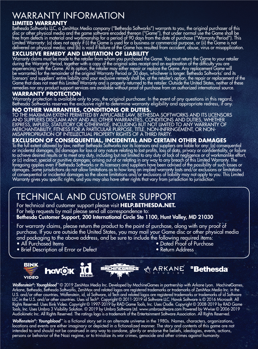 Warranty Information Technical and Customer