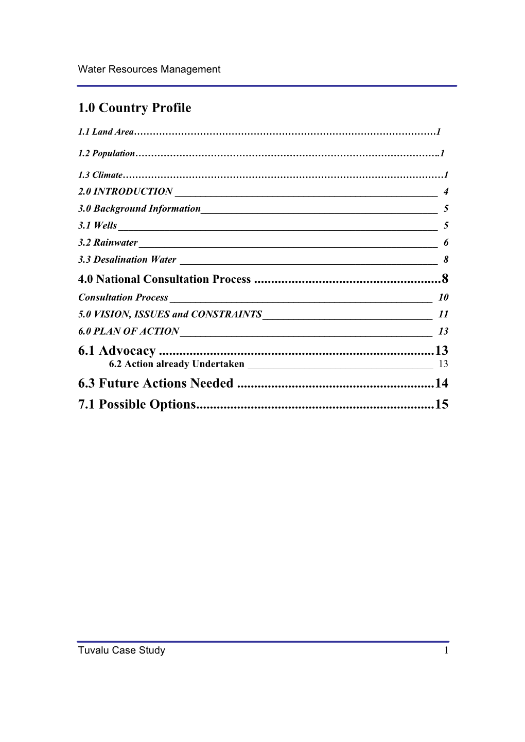 Case Study a Theme 1 Tuvalu on Rainwater Harvesting