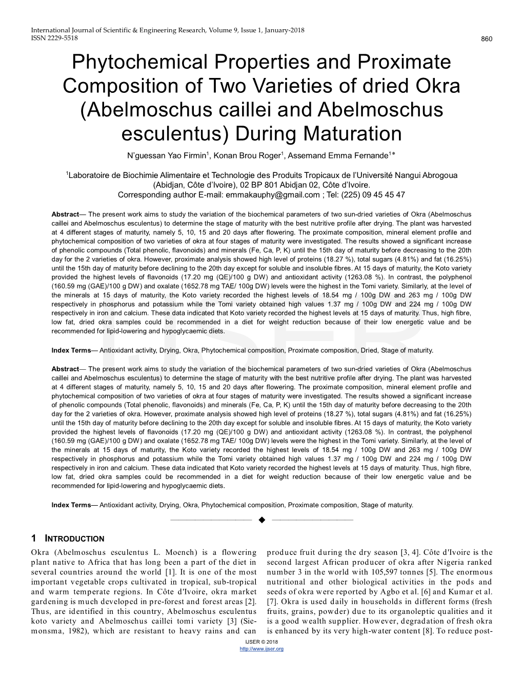 Phytochemical Properties and Proximate Composition Of