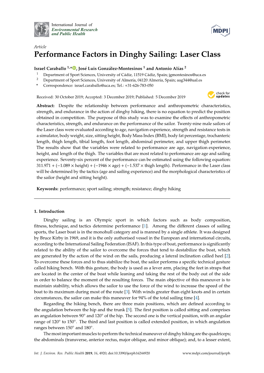 Performance Factors in Dinghy Sailing: Laser Class