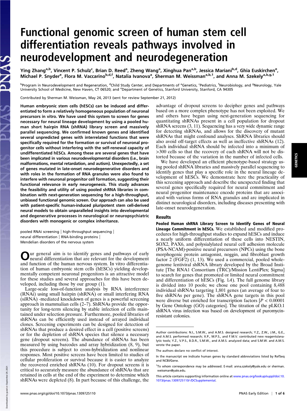 Functional Genomic Screen of Human Stem Cell Differentiation Reveals Pathways Involved in Neurodevelopment and Neurodegeneration